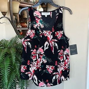 Brand New Derek Lam 10C x Athleta Black Floral Sleeveless Tank Top Lily Blouse